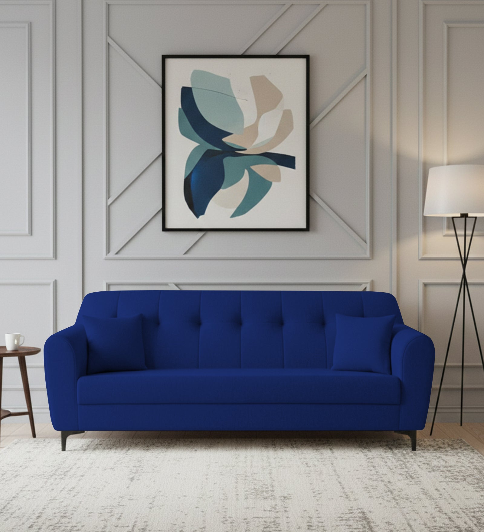 Melaan Fabric 3 Seater Sofa In Royal Blue Colour