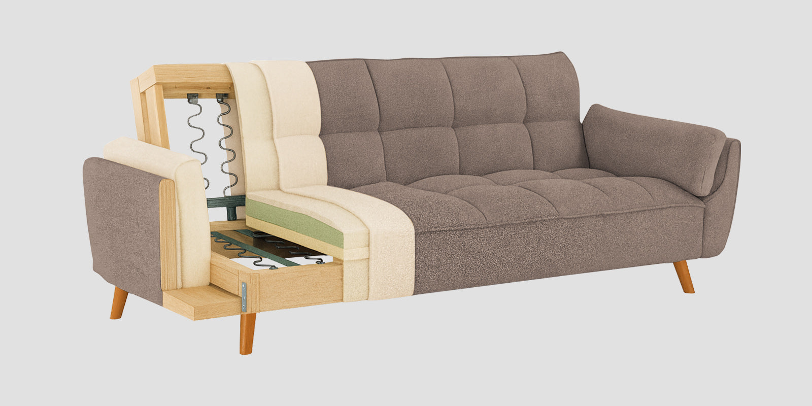 Melano Fabric 3 Seater Convertible Sofa Cum Bed In Kadhi Beige Colour