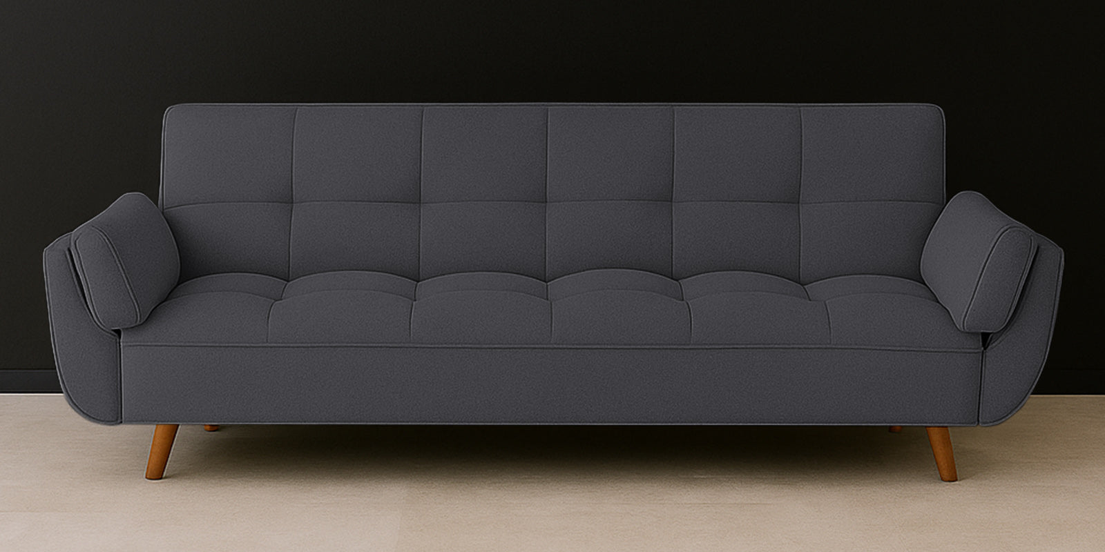 Melano Fabric 3 Seater Convertible Sofa Cum Bed In Maba Grey Colour