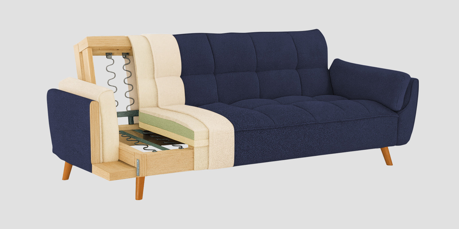 Melano Fabric 3 Seater Convertible Sofa Cum Bed In Slate Blue Colour