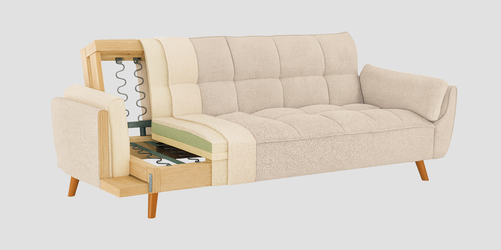 Melano Fabric 3 Seater Convertible Sofa Cum Bed In Woom Beige Colour
