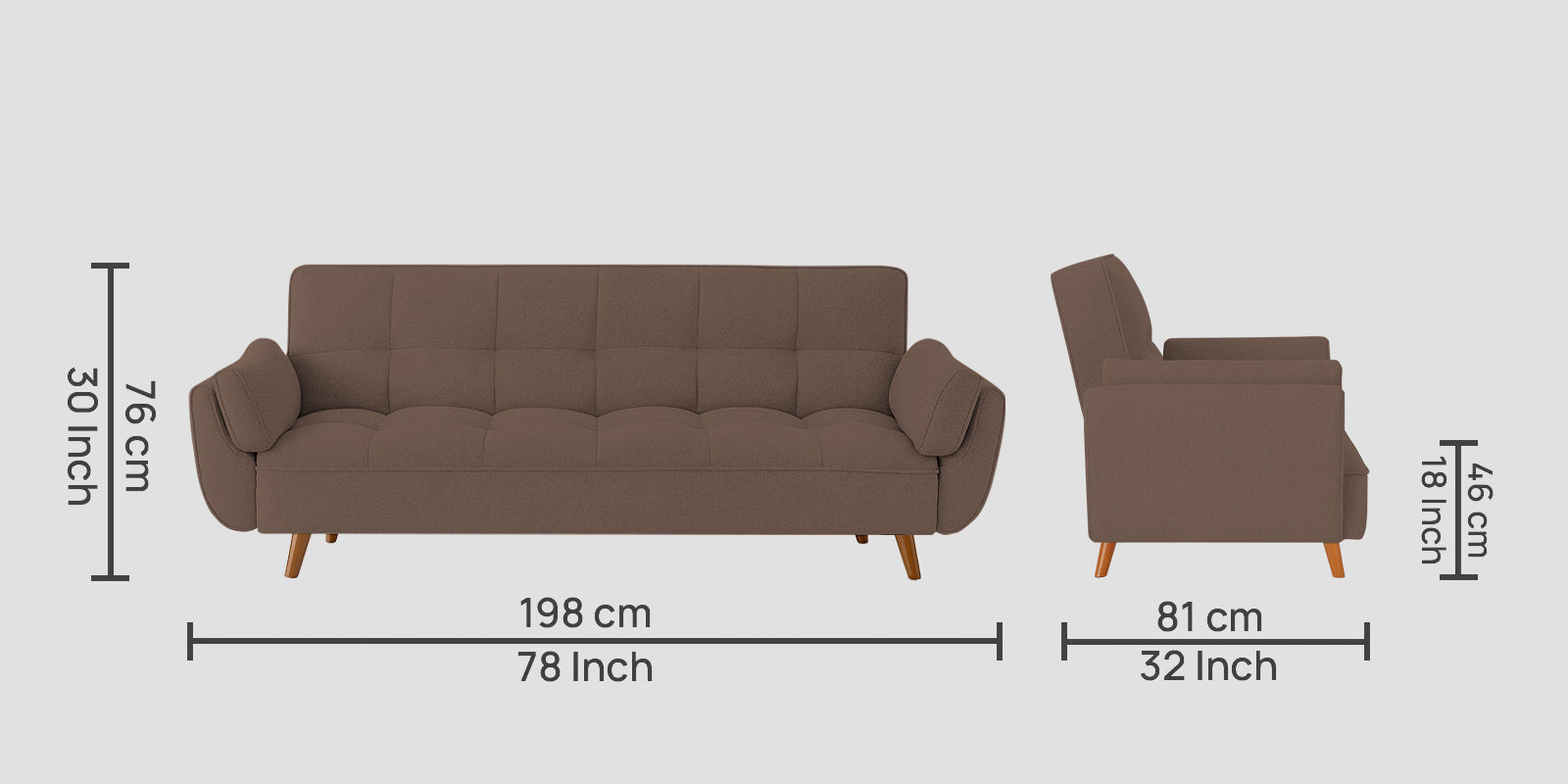 Melano Fabric 3 Seater Sofa In Toffee Brown Colour