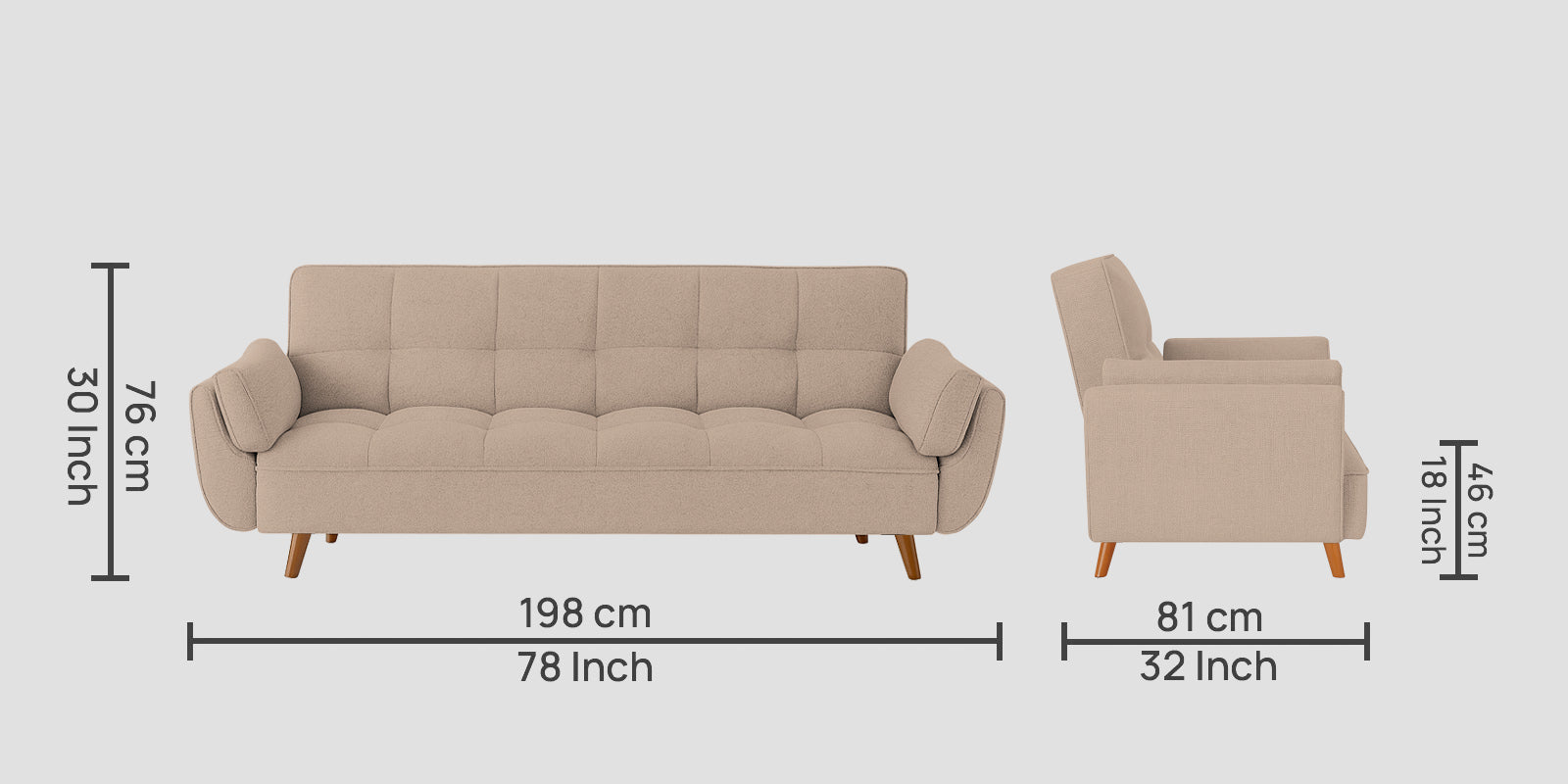 Melano Fabric 3 Seater Sofa In Vanilla Beige Colour