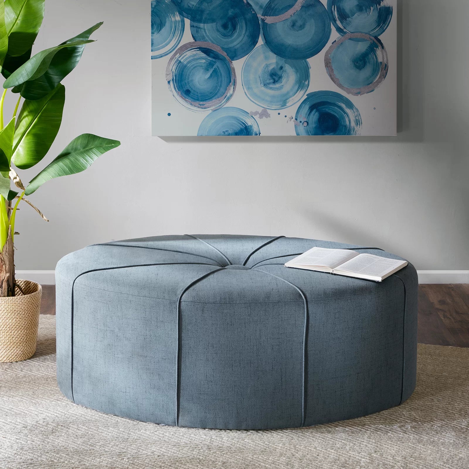 MiMi Fabric Ottoman In Blue Colour - Febonic Living