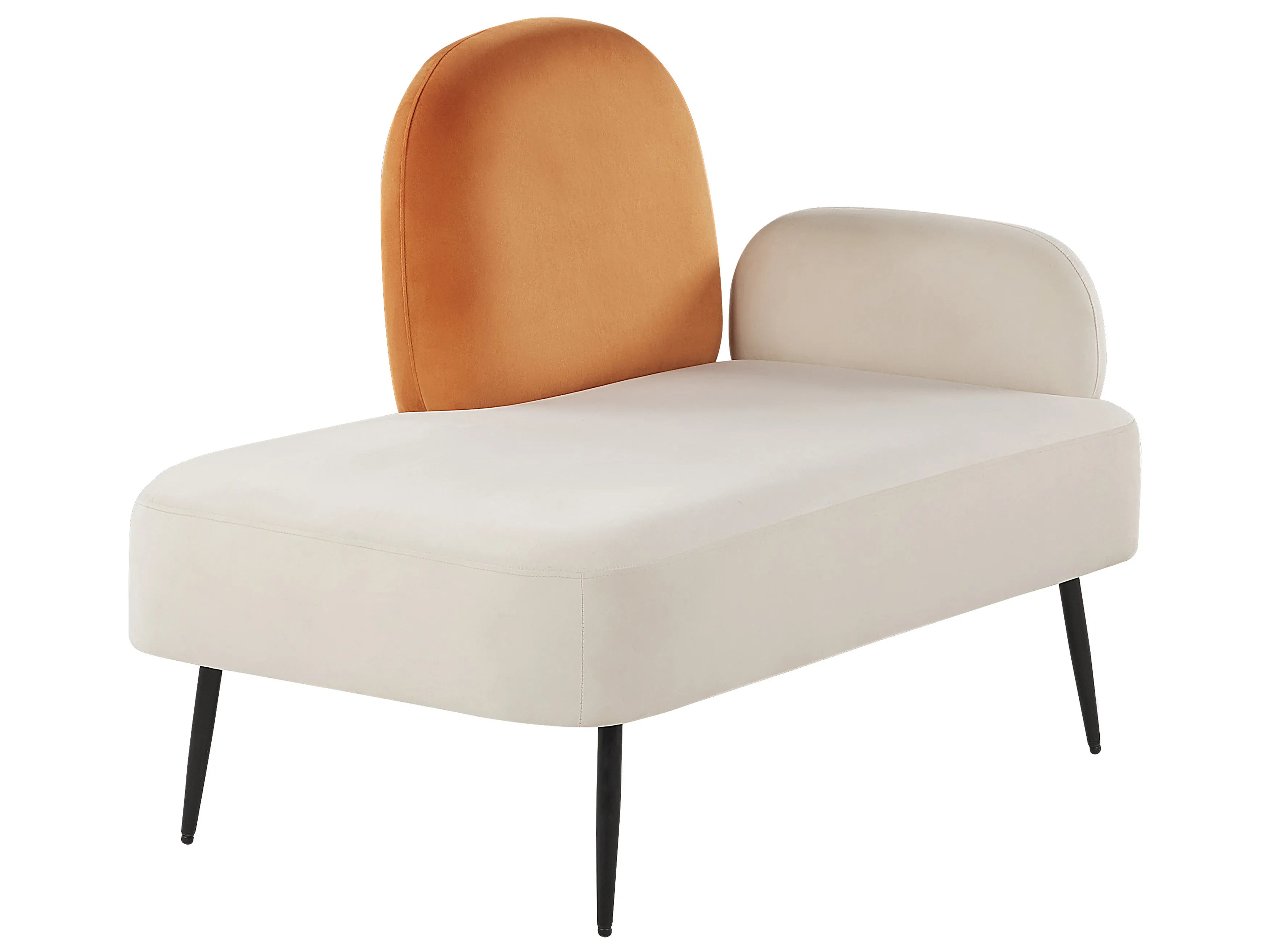 Minch Velvet LHS Chaise Lounger In Warm White And Yam Orange Colour