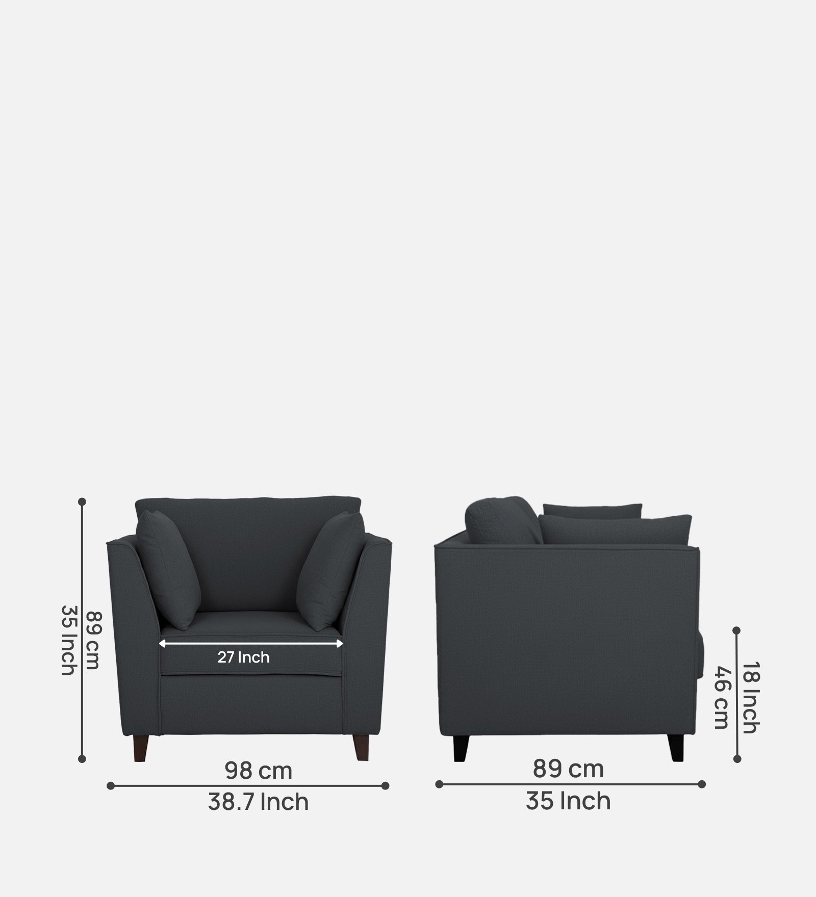 Miranda Fabric 1 Seater Sofa In Charcoal Grey Colour