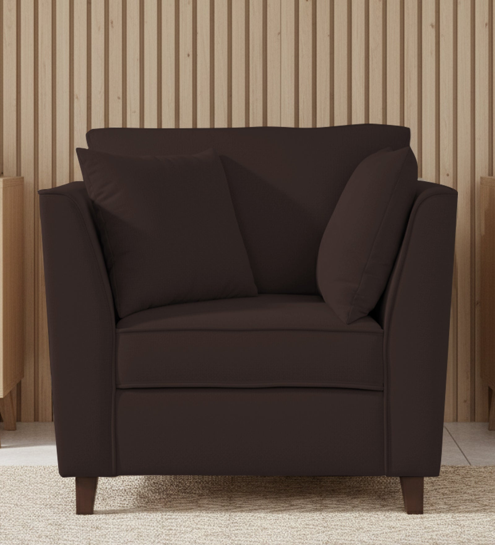 Miranda Fabric 1 Seater Sofa In Coffee Brown Colour