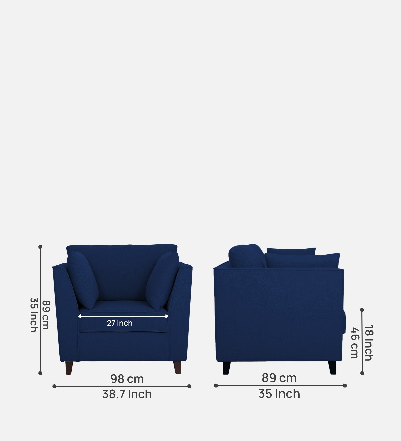 Miranda Fabric 1 Seater Sofa In Royal Blue Colour