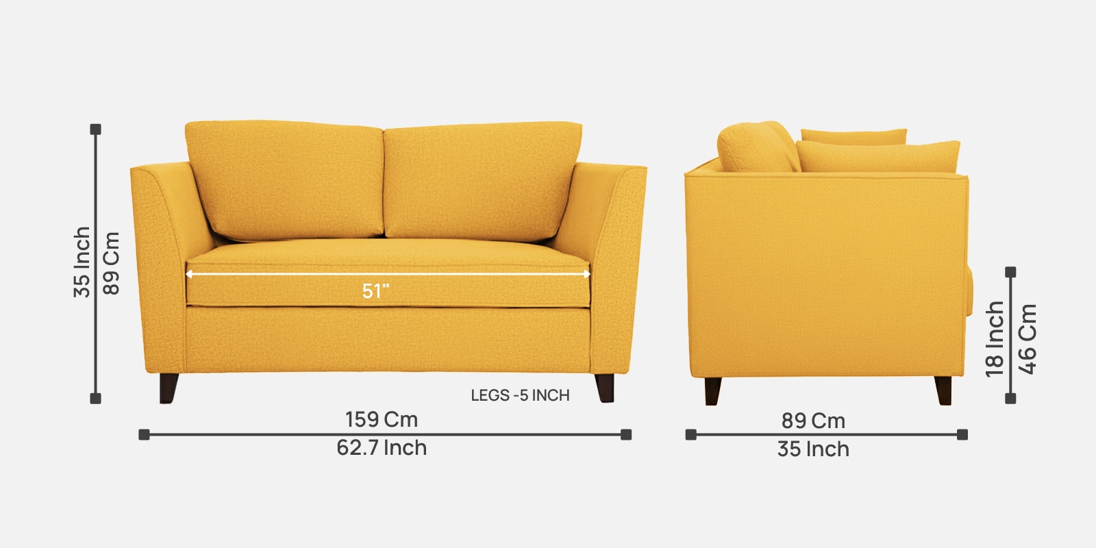 Miranda Fabric 2 Seater Sofa In Bold Yellow Colour