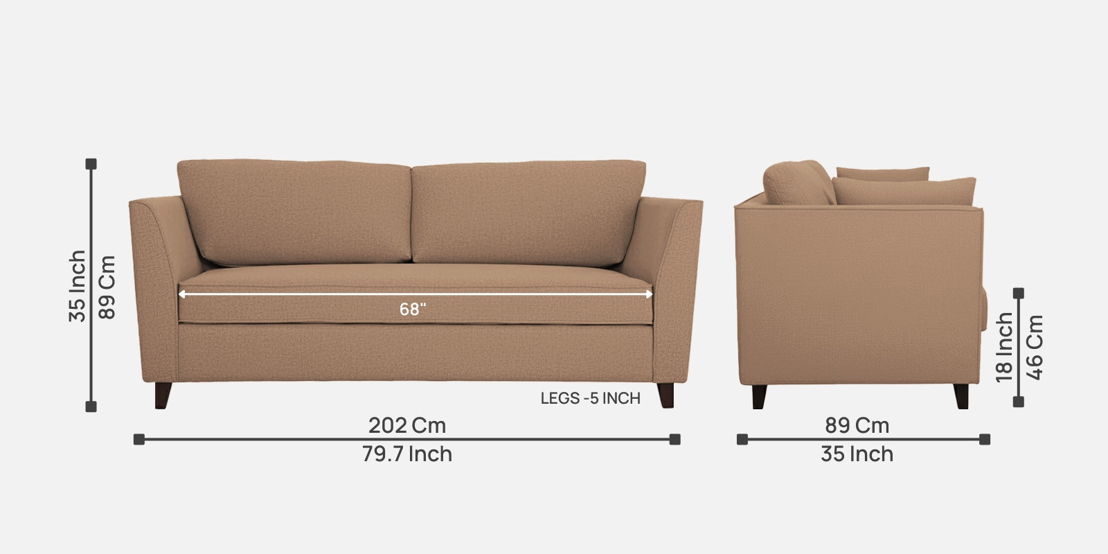 Miranda Fabric 3 Seater Sofa In Cosmic Beige Colour