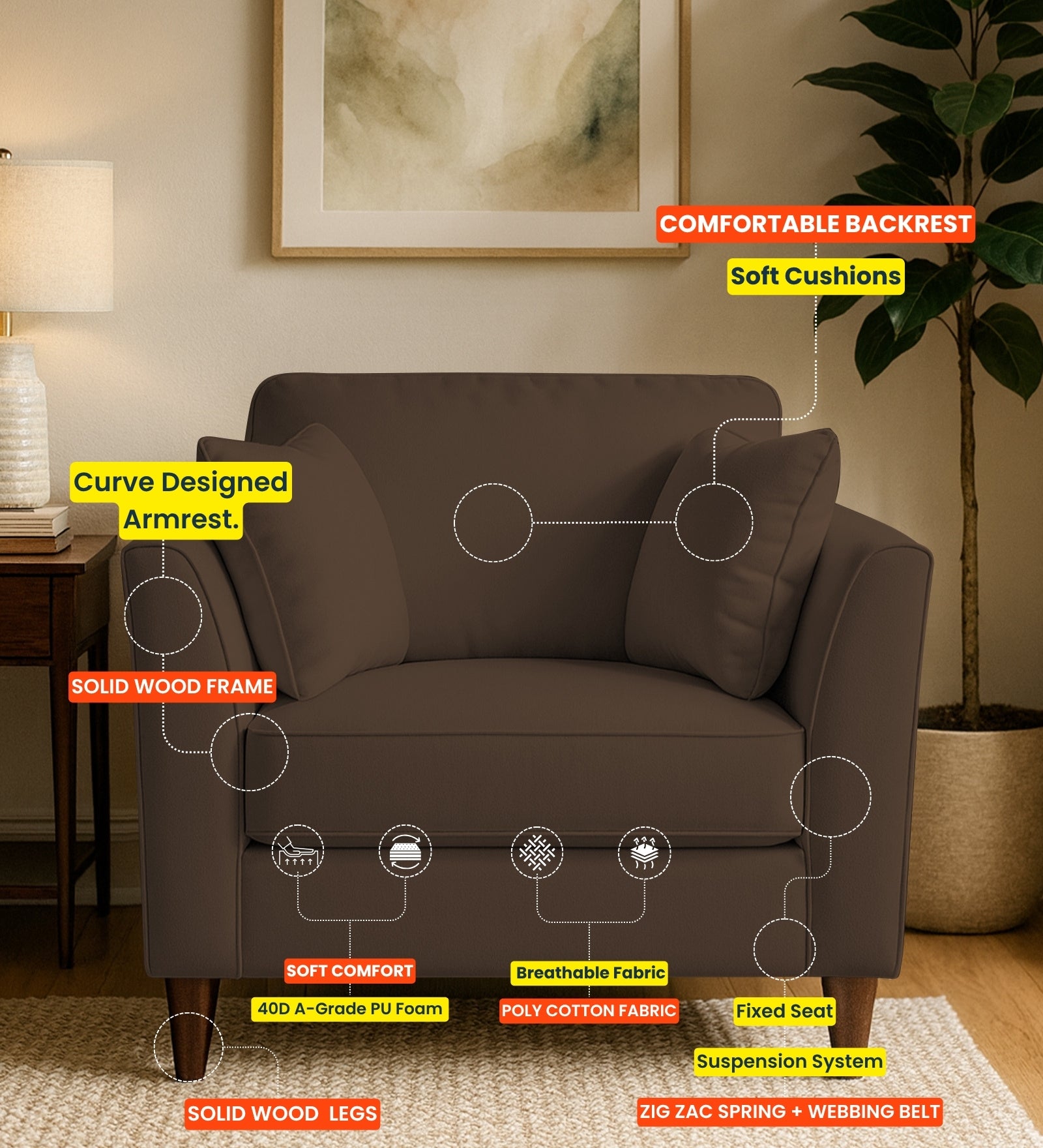 Miranda Velvet 1 Seater Sofa In Azura Blue Colour