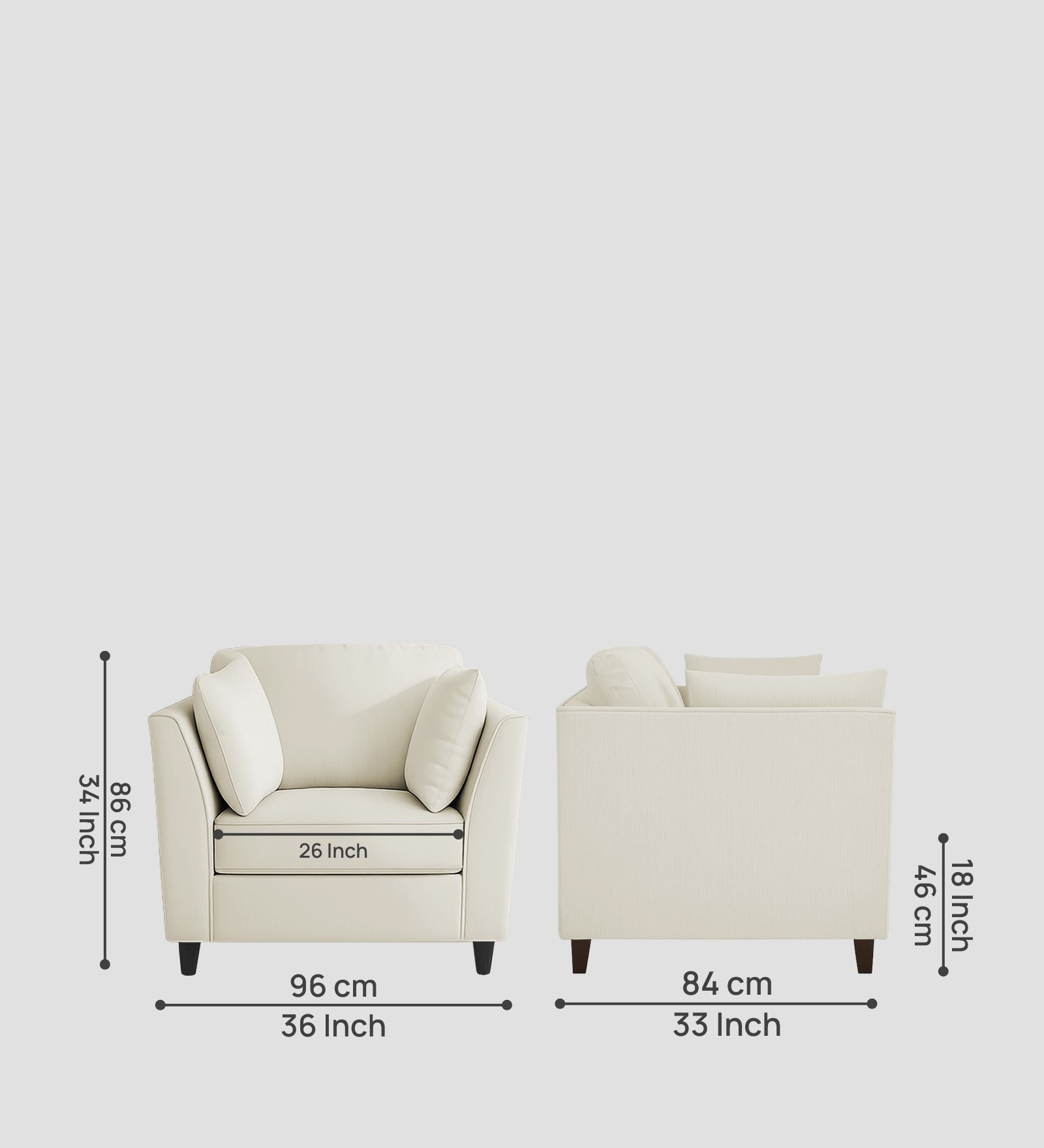 Miranda Velvet 1 Seater Sofa In Warm White Colour