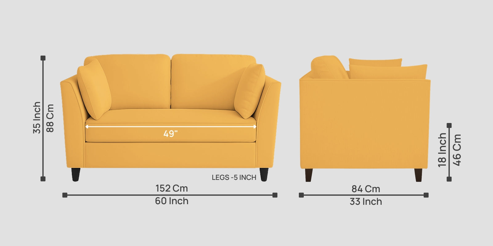 Miranda Velvet 2 Seater Sofa In Turmeric Yellow Colour