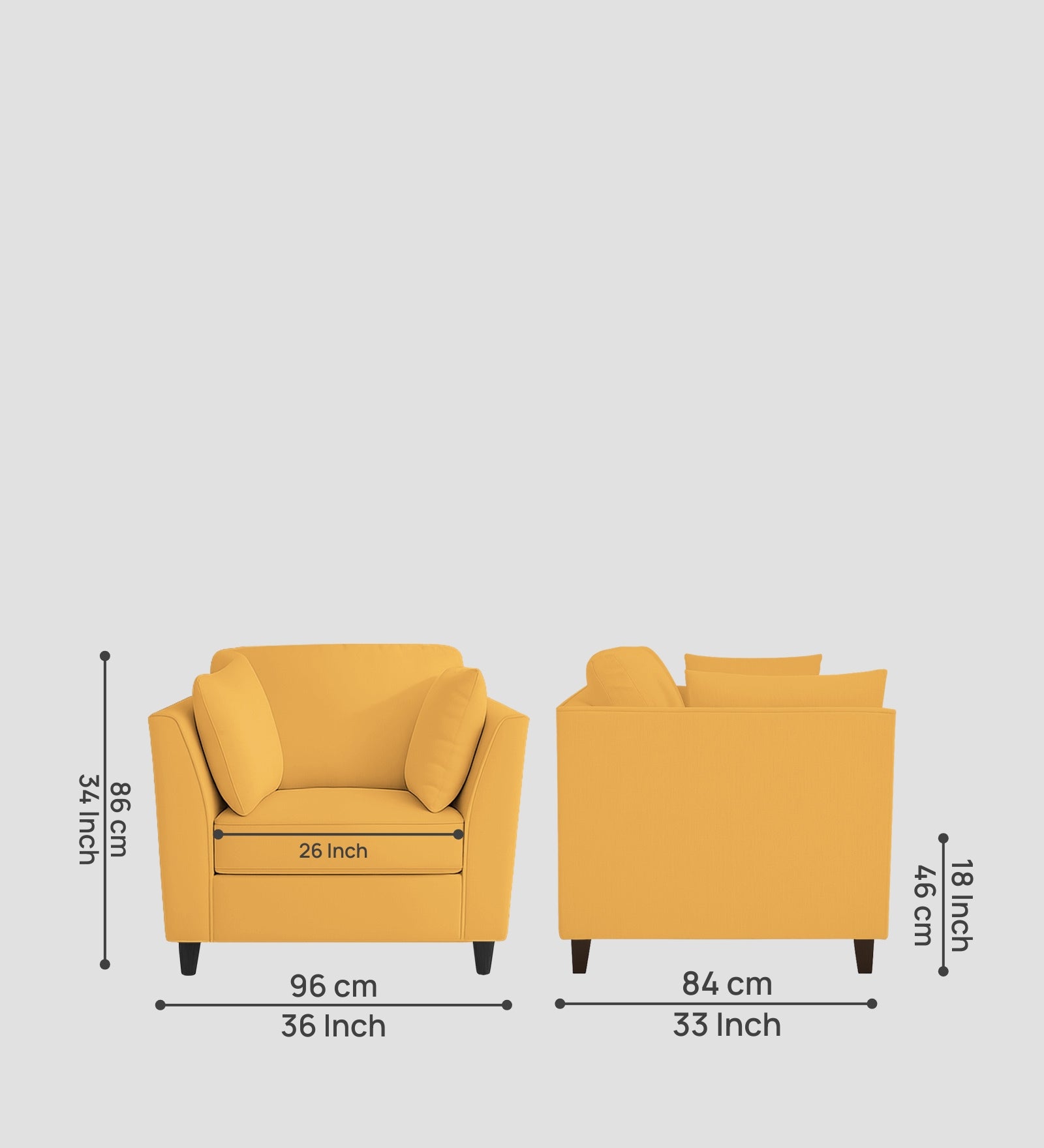 Miranda Velvet 1 Seater Sofa In Turmeric Yellow Colour