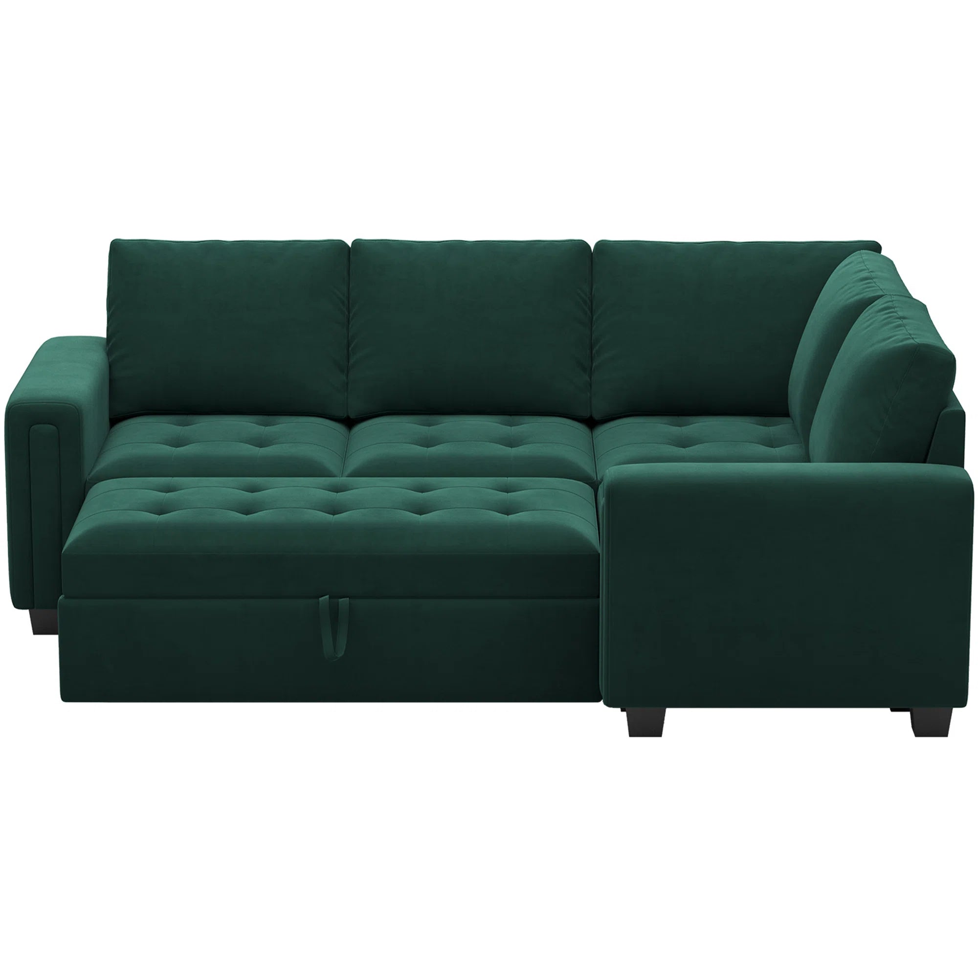 Miro Velvet 4 Seater Pull Out Sofa Cum Bed In Amazon Green Colour