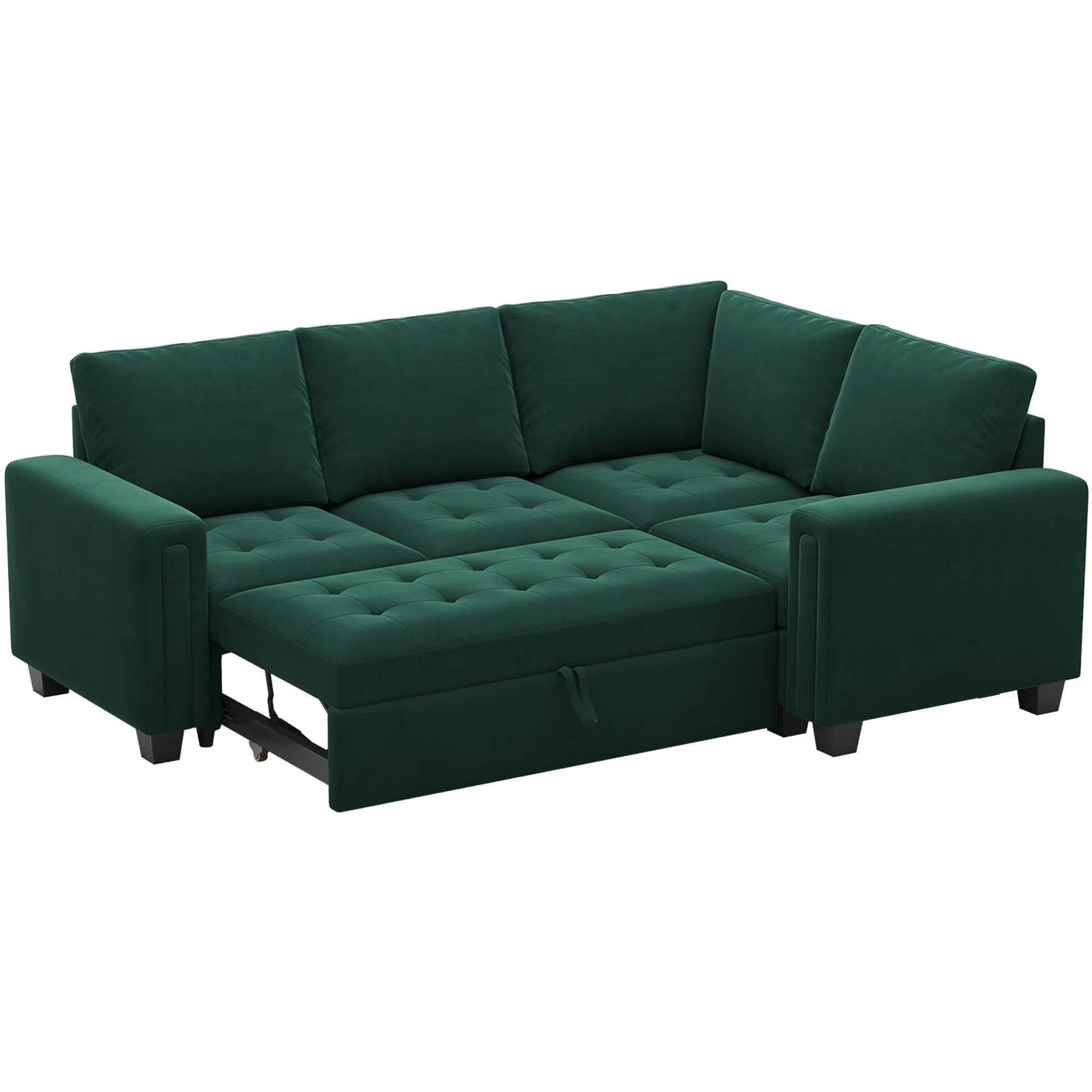Miro Velvet 4 Seater Pull Out Sofa Cum Bed In Amazon Green Colour