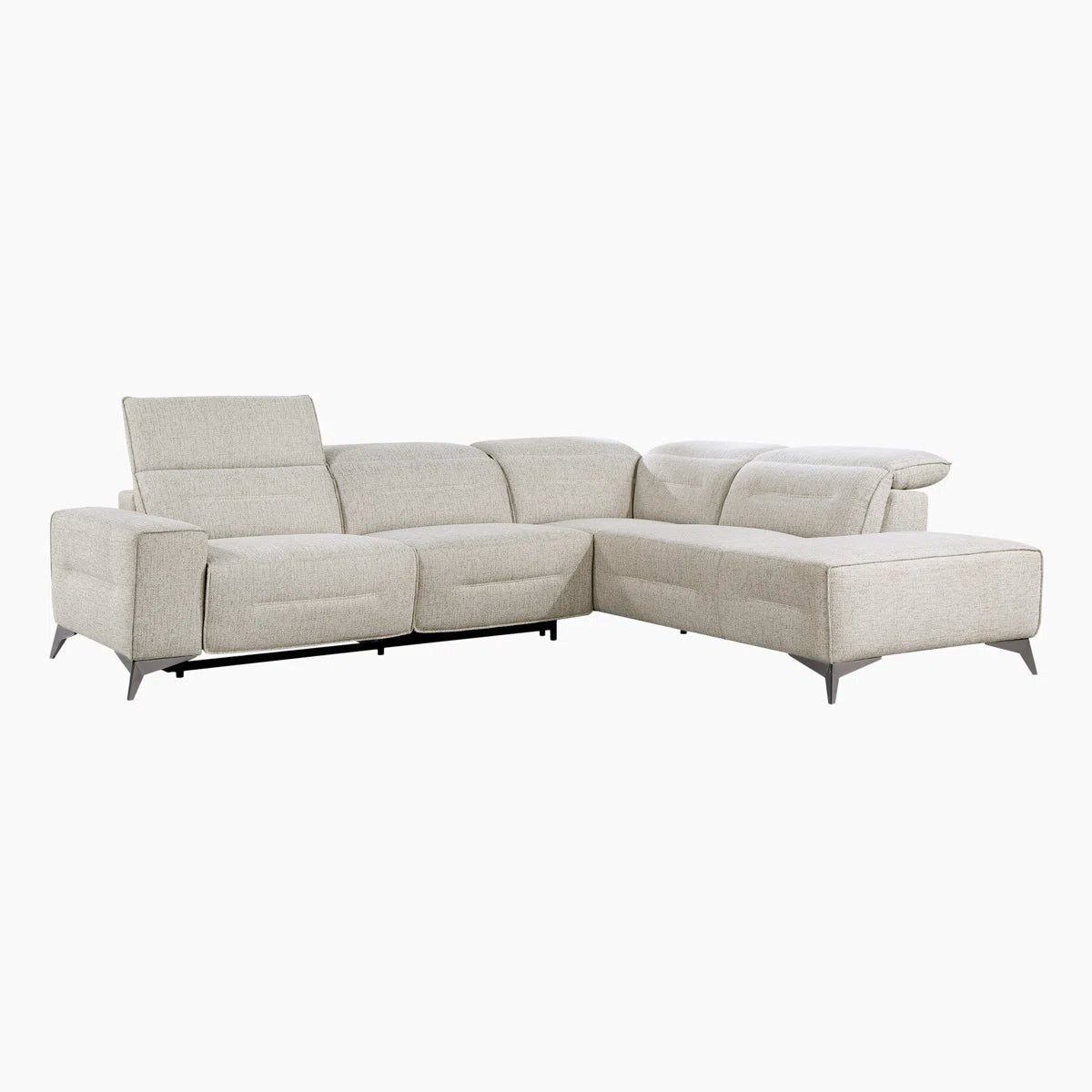Modela Fabric 5 Seater Corner Sofa With Recliner In Light Grey Colour