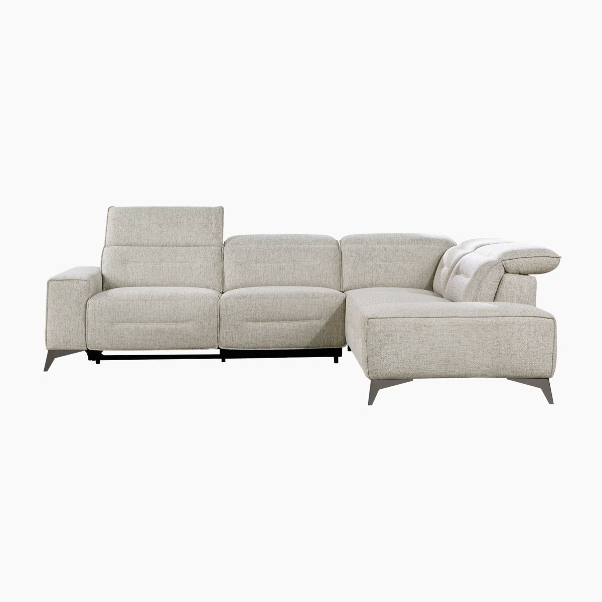 Modela Fabric 5 Seater Corner Sofa With Recliner In Light Grey Colour