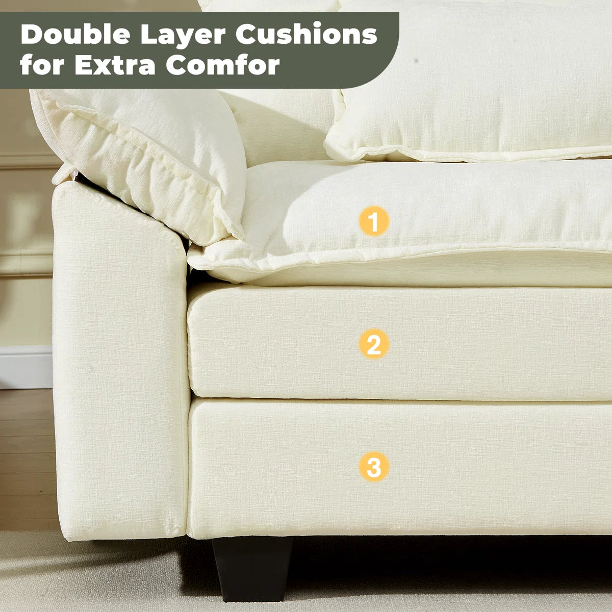 Monet Fabric 2 Seater Sofa In Ivory Cream Colour With Ottoman