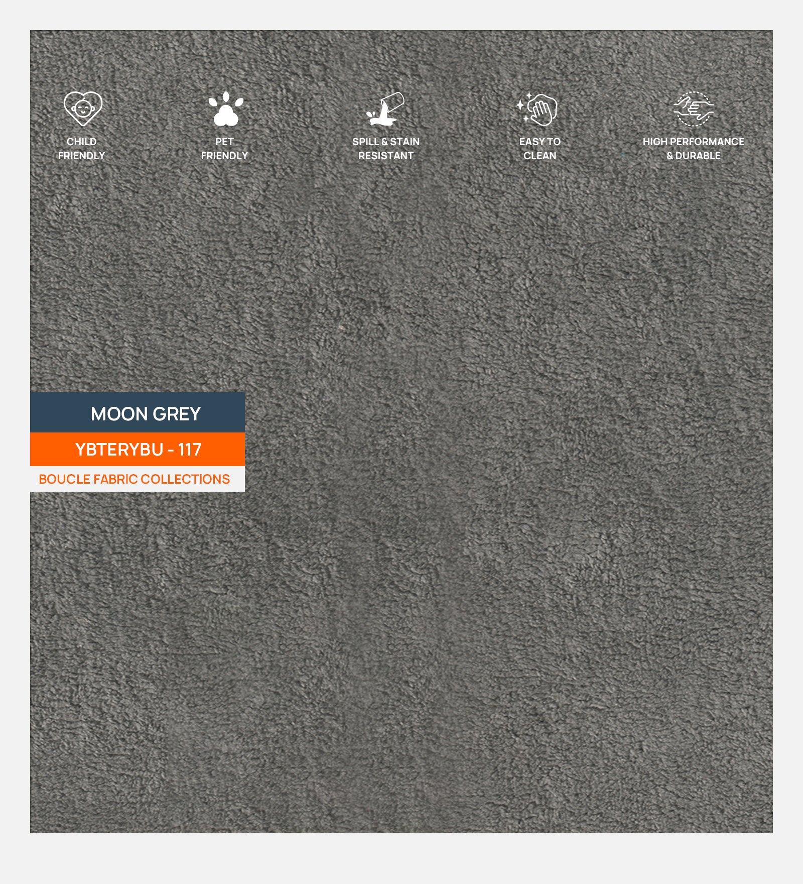 Boucle Terry Fabric Moon Grey 117 Code - Febonic Living