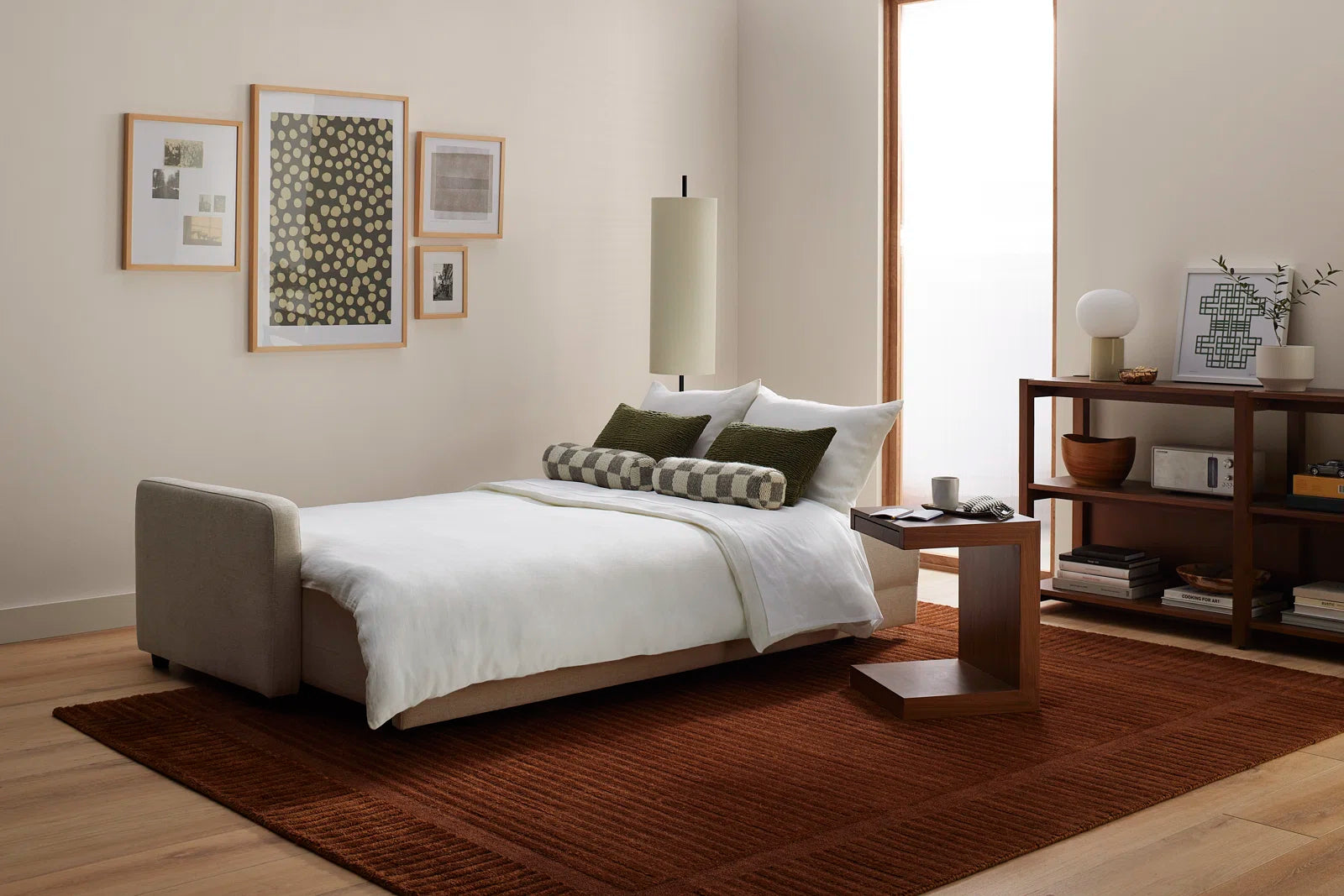 Leora Fabric 3 Seater Pull Out Sofa Cum Bed In Ivory Cream Colour - Febonic Living