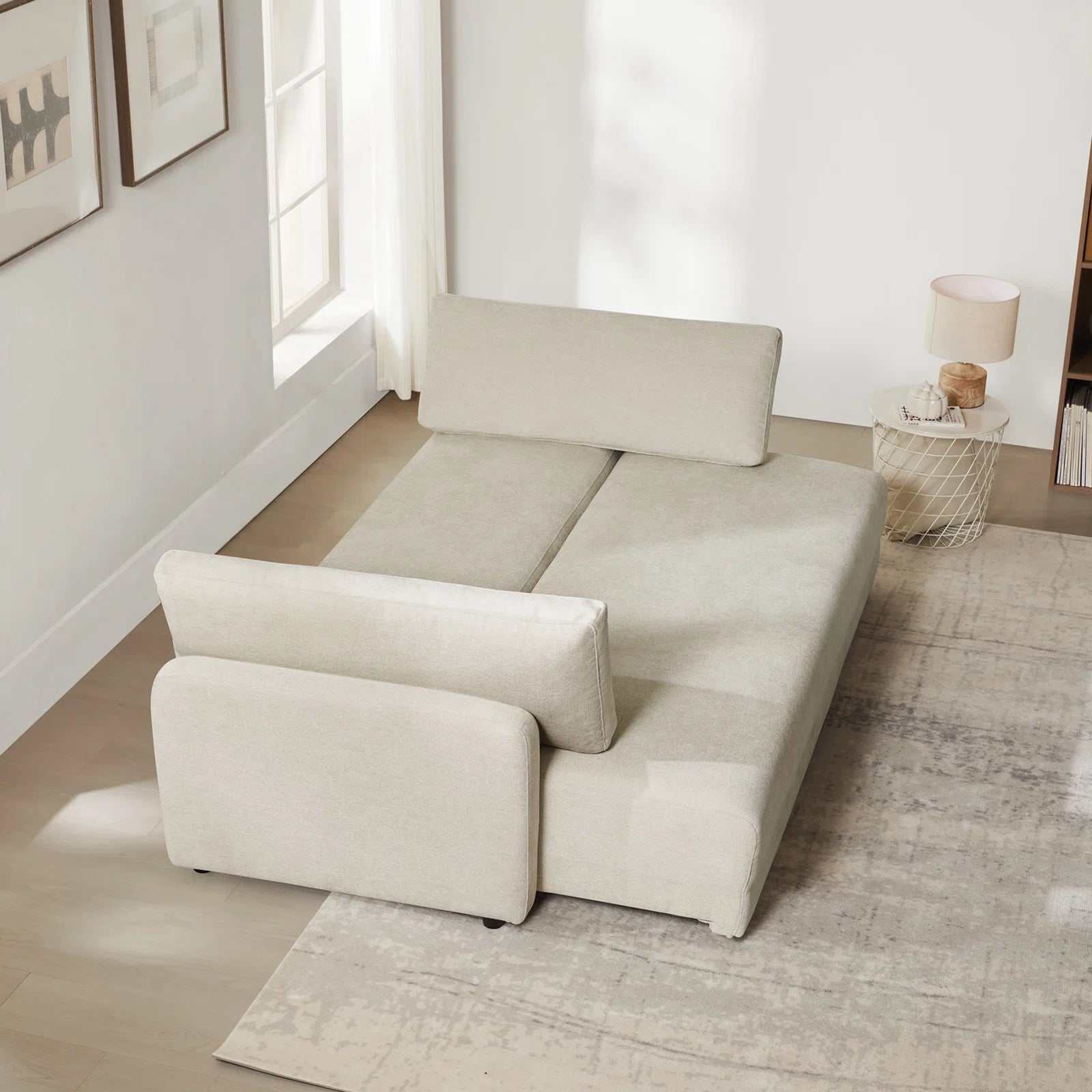 Leora Fabric 3 Seater Pull Out Sofa Cum Bed In Ivory Cream Colour - Febonic Living