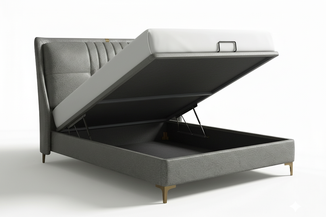 Mosila Upholstered Leatherette Queen Size Bed - Steel Grey (Hydraulic Storage)