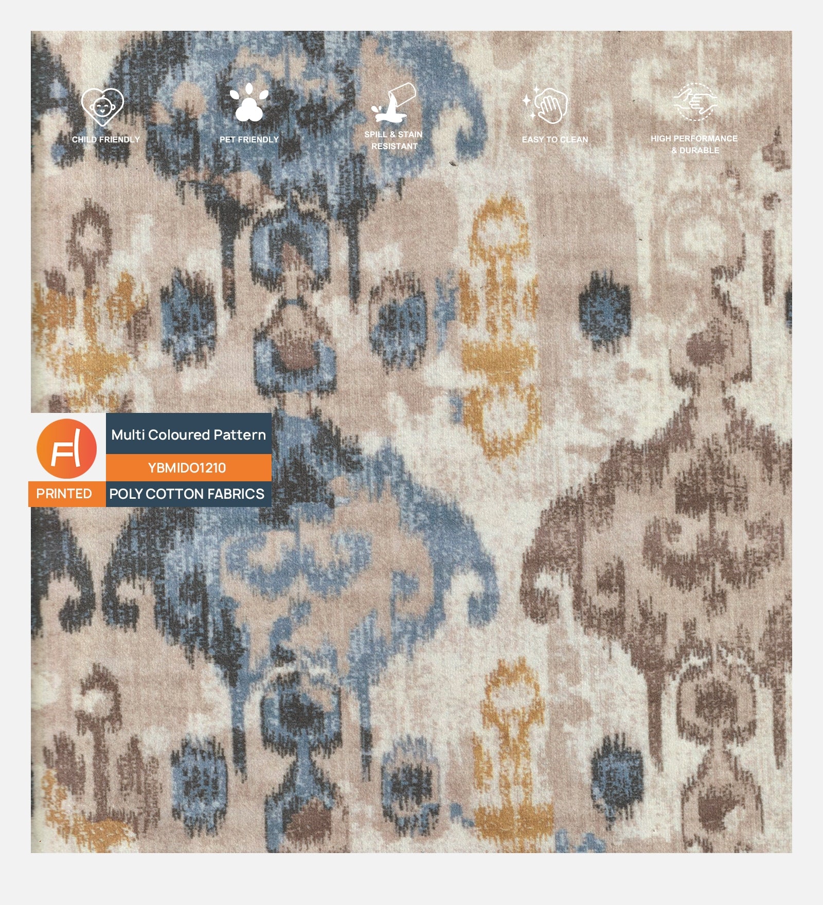 Velvet Digital Printed Fabric Multi Coloured 210 Code - Febonic Living