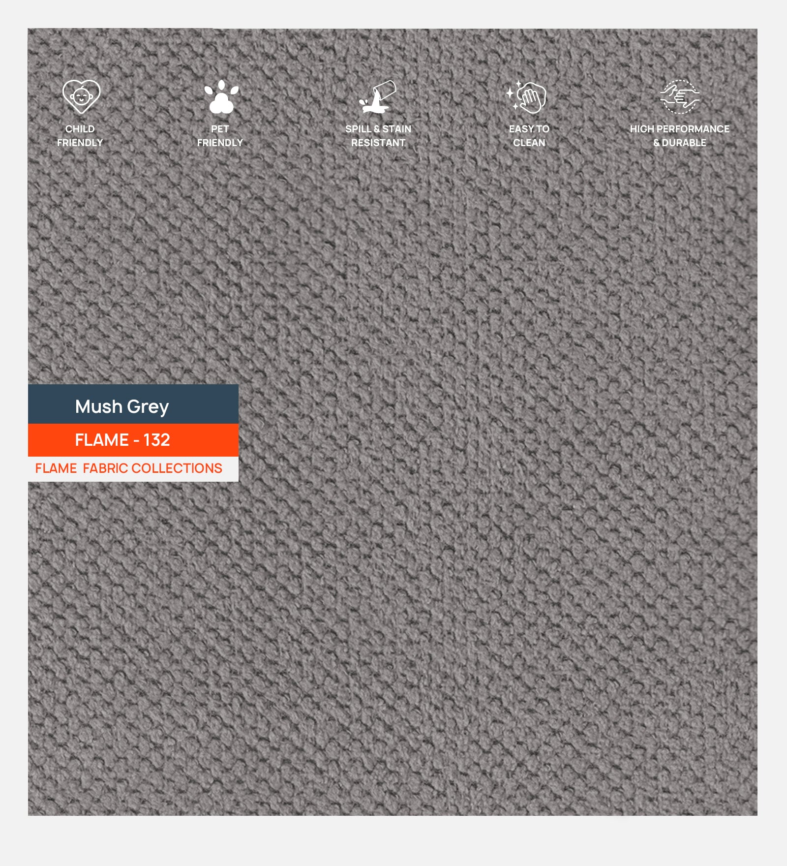 Polycotton Flame Fabric Mush Grey 132 Code - Febonic Living