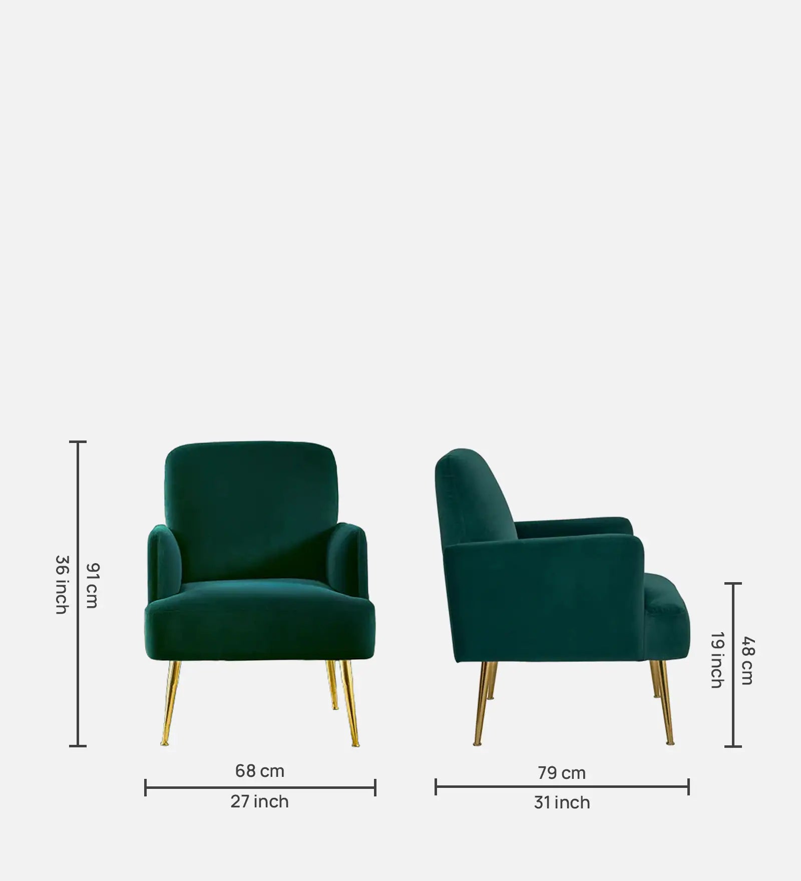 Mysa Velvet Fabric Arm Chair In Forest Green Colour