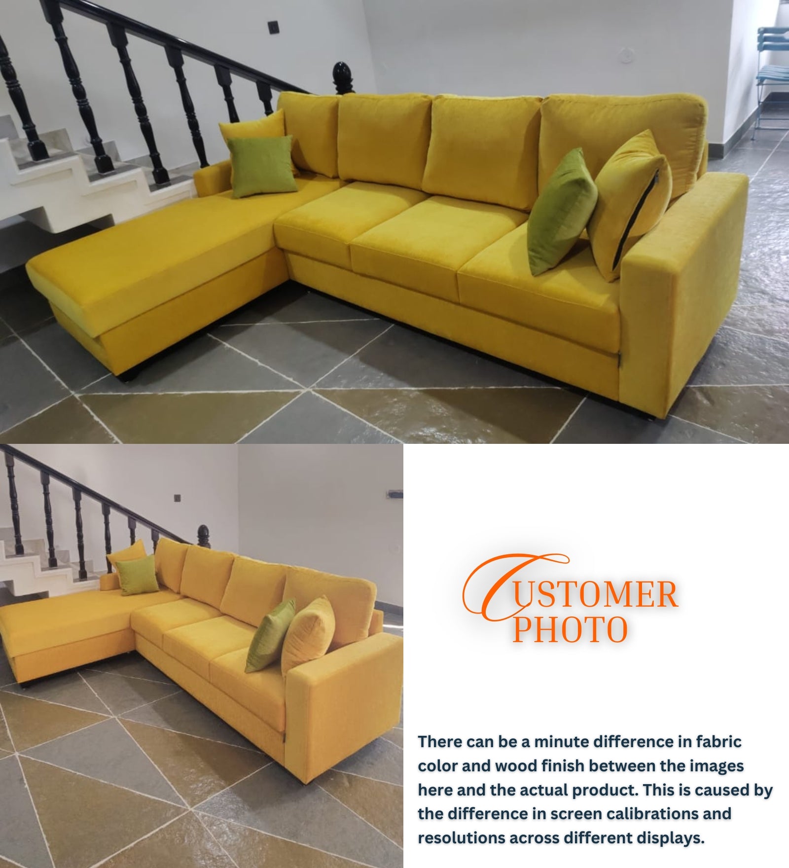 Nabi Fabric RHS Sectional Sofa (3+Lounger) In Bold Yellow Colour - Febonic Living