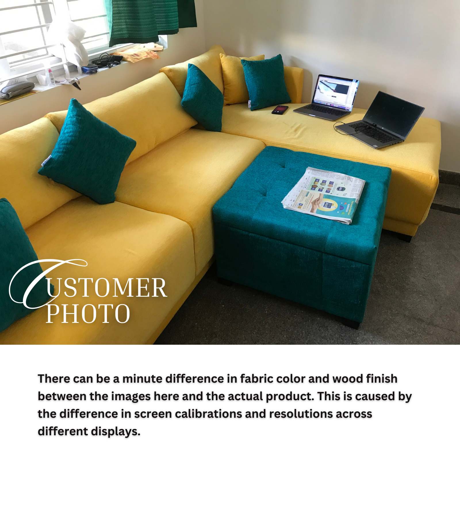 Northern Fabric LHS Sectional Sofa (3+Lounger) In Bold Yellow Colour - Febonic Living