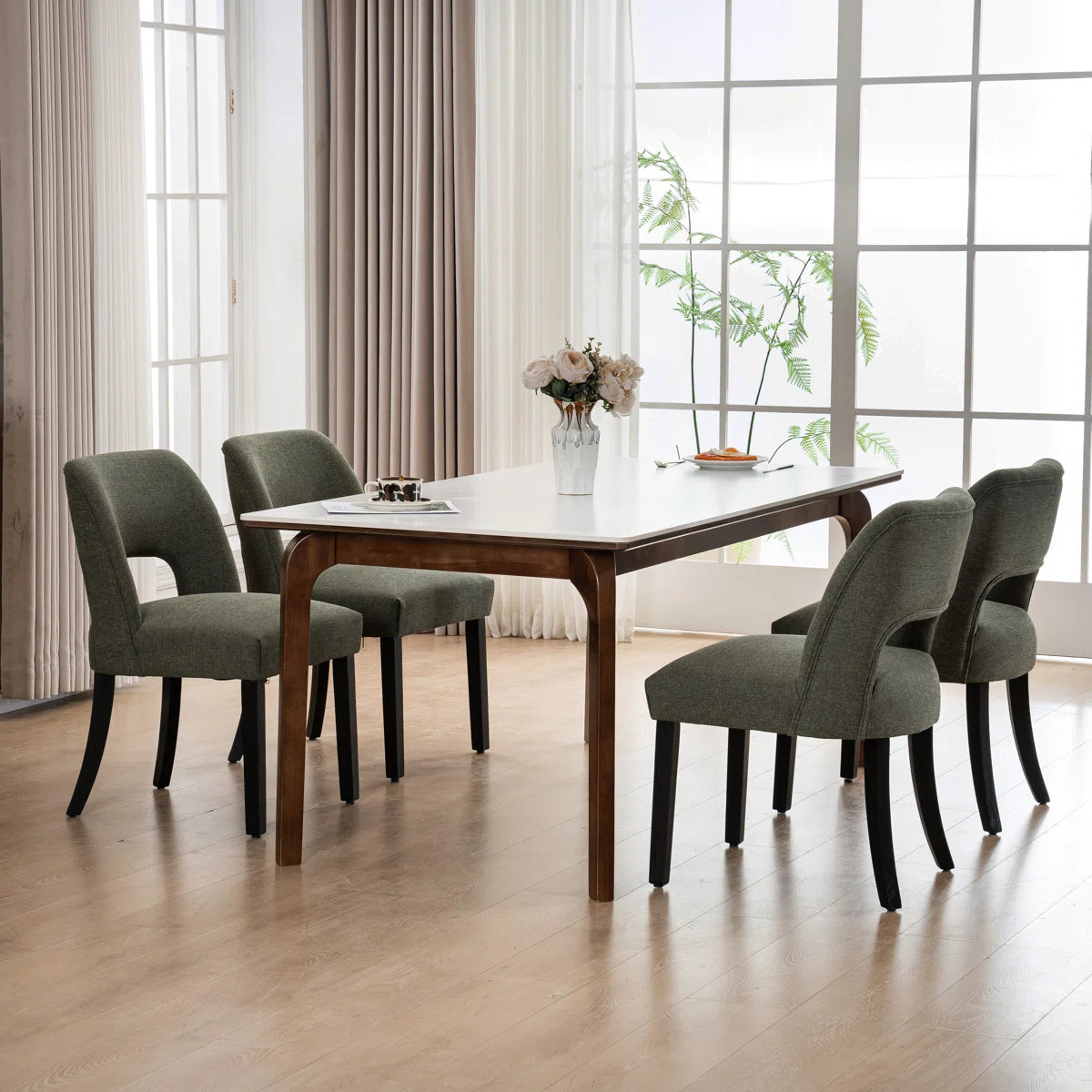 Vamira Fabric Dining Chair In Olive Green Colour (Set of 2)