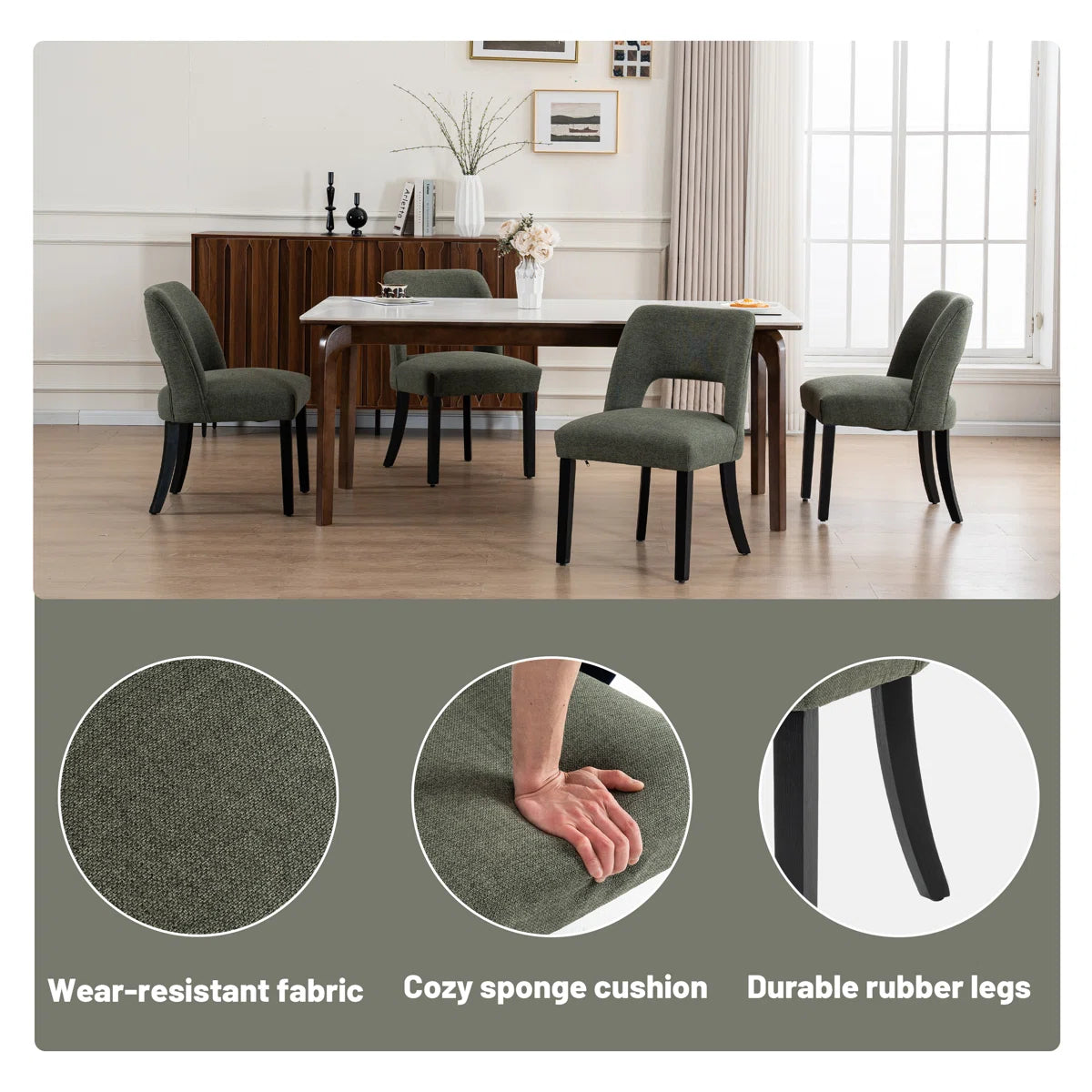 Vamira Fabric Dining Chair In Olive Green Colour (Set of 2)