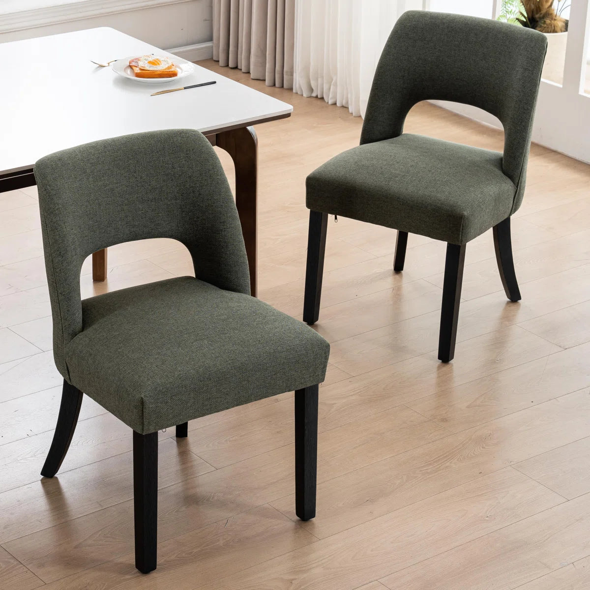 Vamira Fabric Dining Chair In Olive Green Colour (Set of 2)