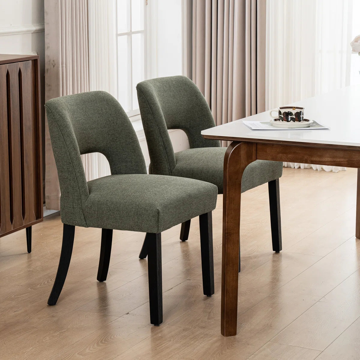 Vamira Fabric Dining Chair In Olive Green Colour (Set of 2)