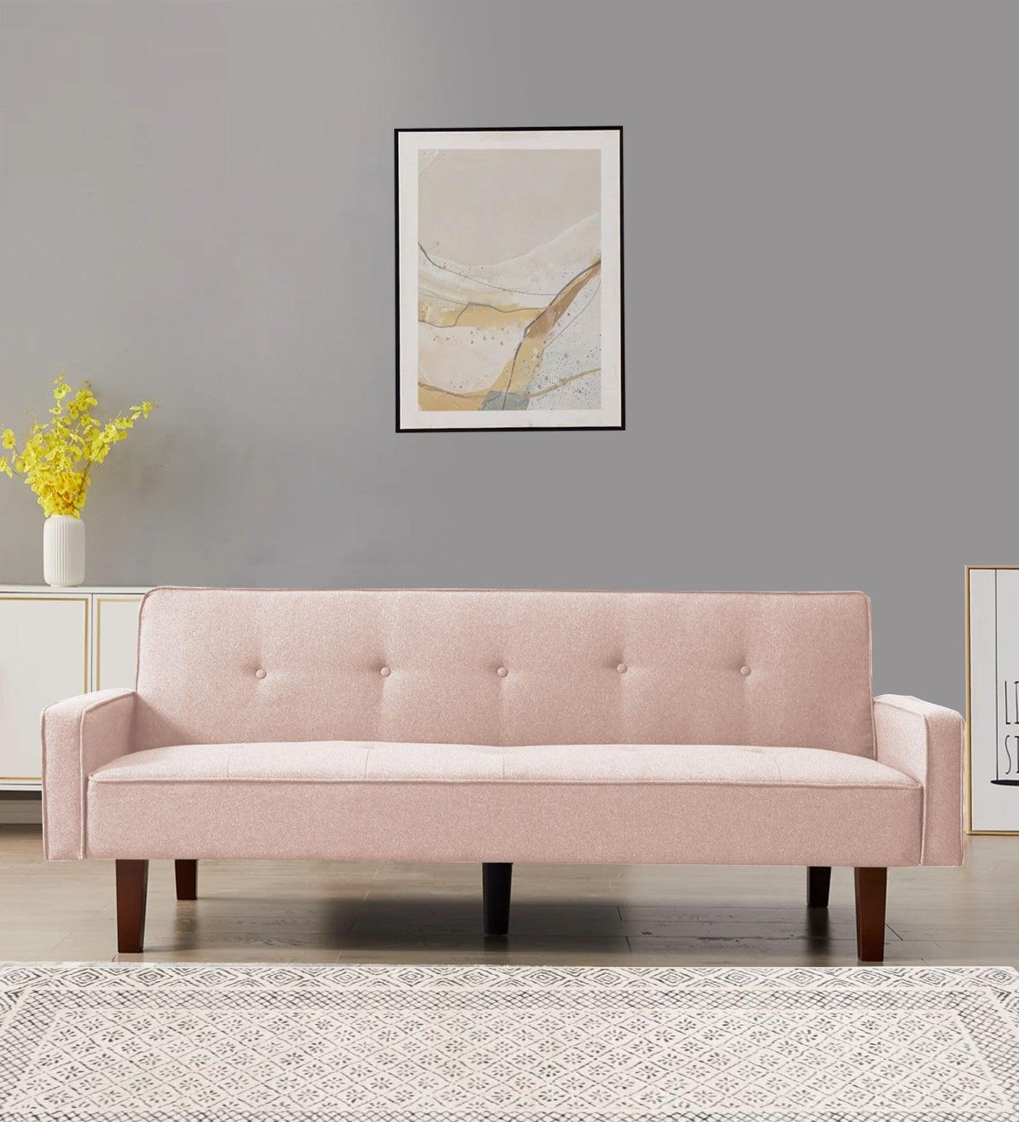 Nebia 3 Seater Convertible Cum Bed Fabric Sofa - Woom Beige Lifestyle image by Febonic Living