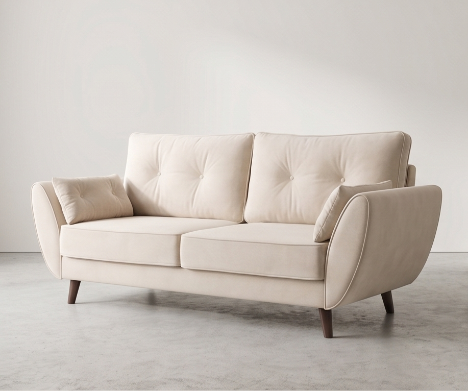 Nesmar 3 Seater Velvet Sofa - Warm White