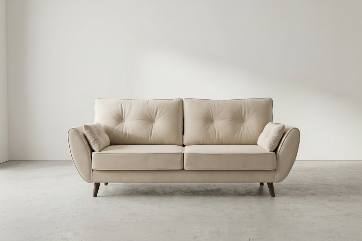 Nesmar 3 Seater Velvet Sofa - Warm White