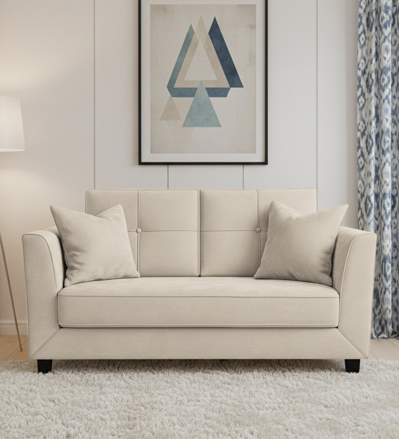 Nestin Velvet 2 Seater Sofa In Camel Beige Colour