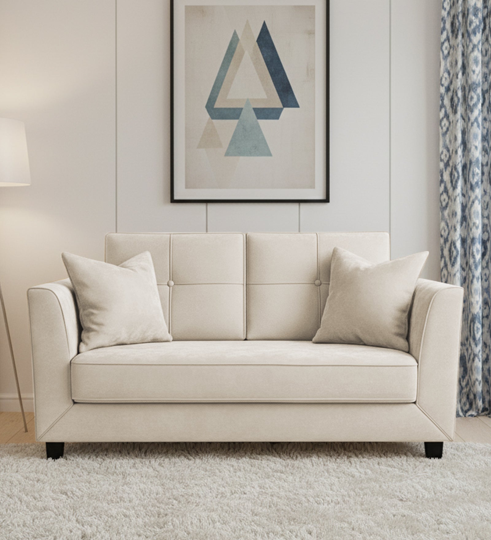 Nestin Velvet 2 Seater Sofa In Warm White Colour