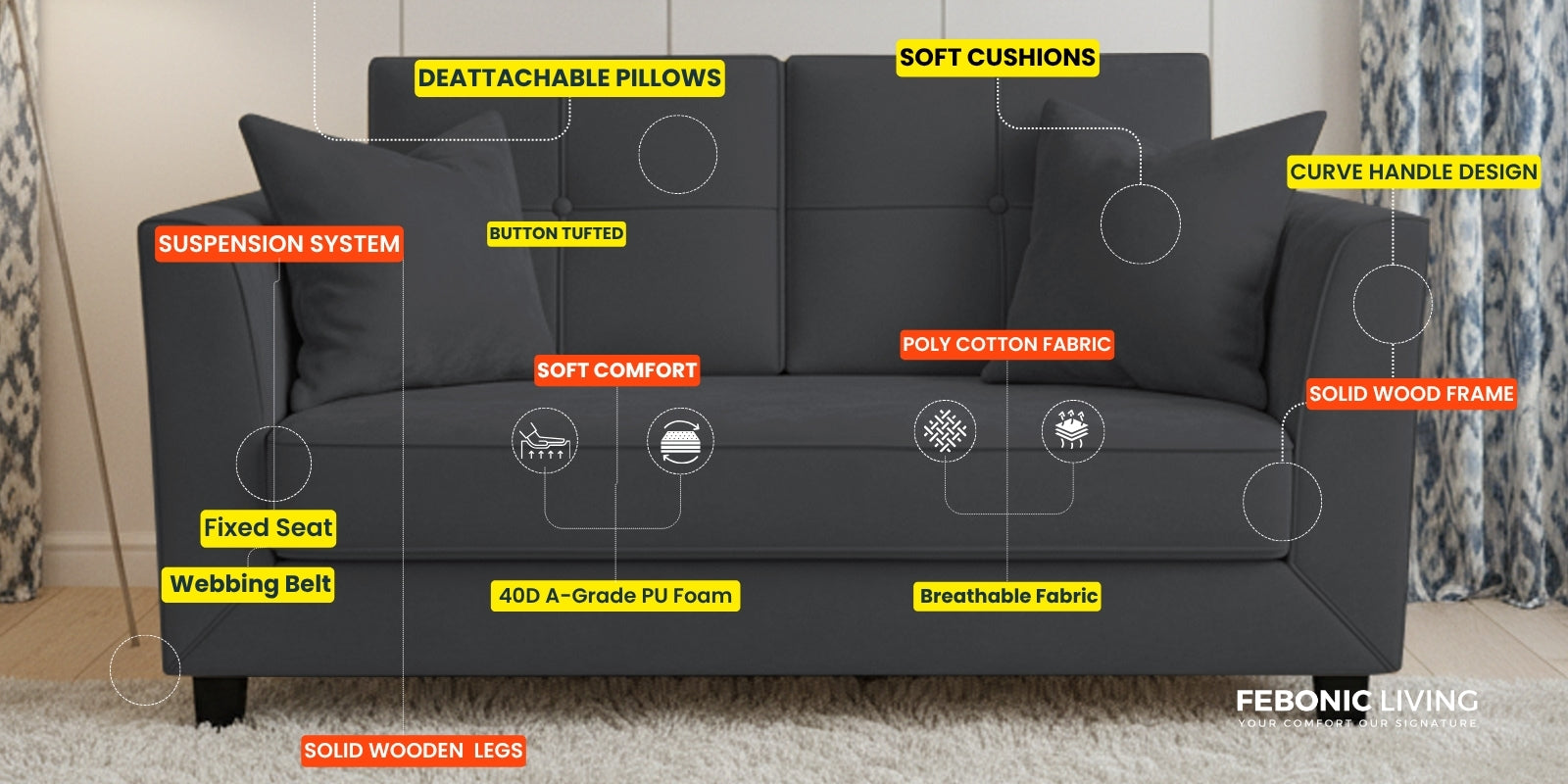 Nestin Velvet 2 Seater Sofa In Warm White Colour