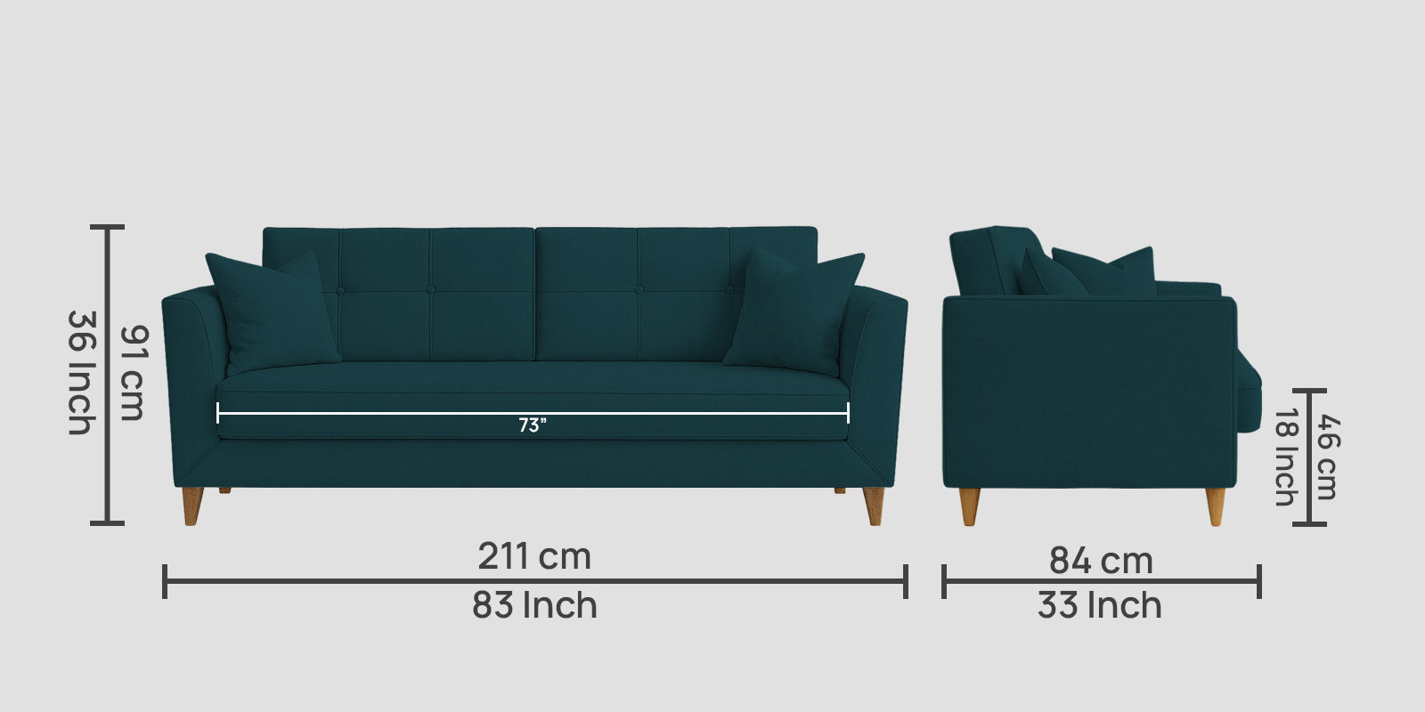Nestin Velvet 3 Seater Sofa In Arabian Green Colour