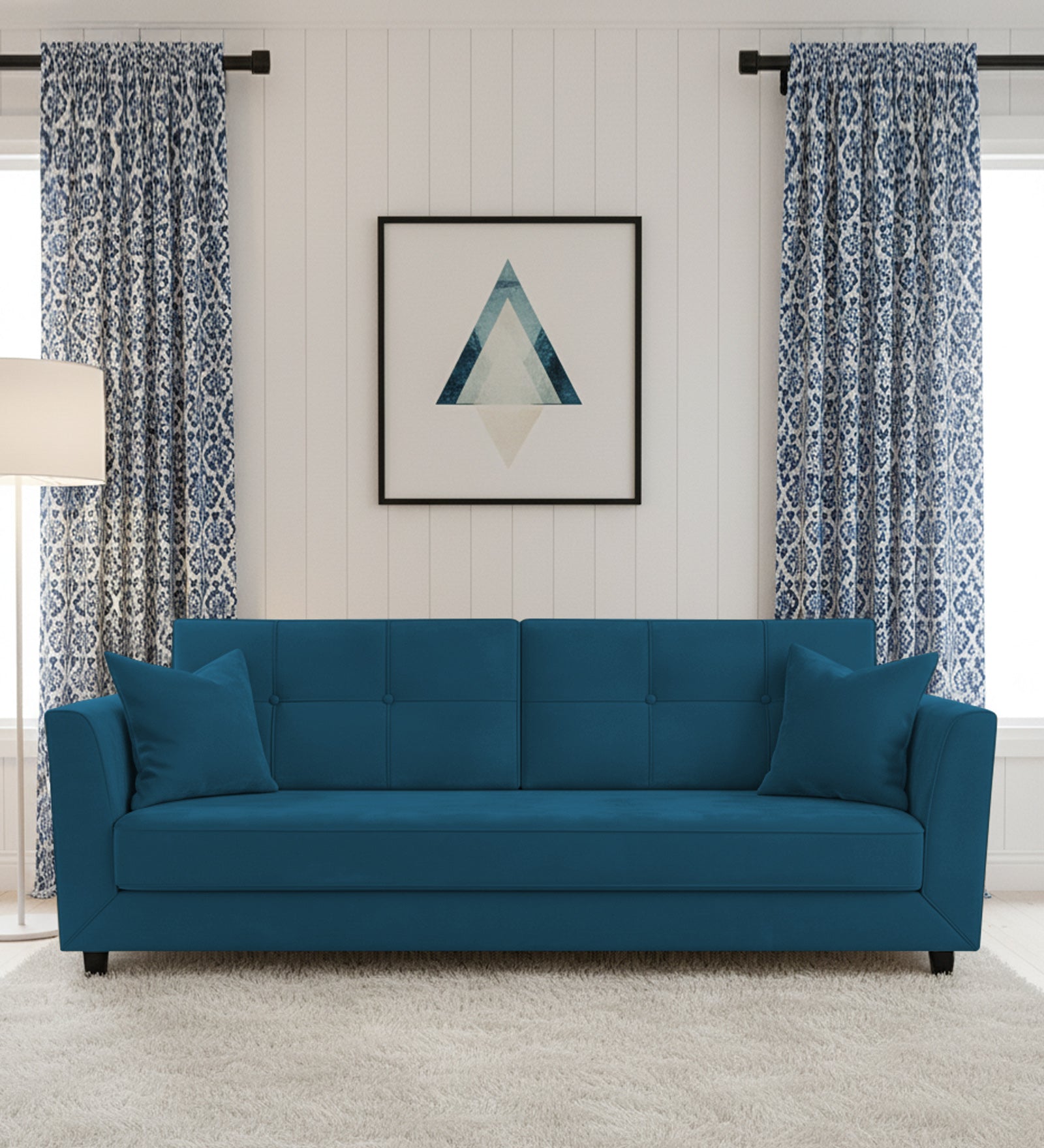 Nestin 3 Seater Velvet Sofa - Azura Blue by Febonic Living