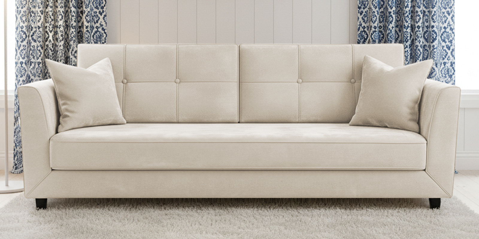 Nestin Velvet 3 Seater Sofa In Warm White Colour - Febonic Living