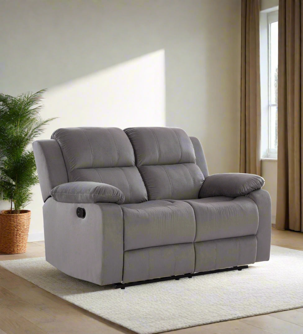 Newton 2 Seater Motorized Velvet Recliner - Concrete Grey - Living View by Febonic Living