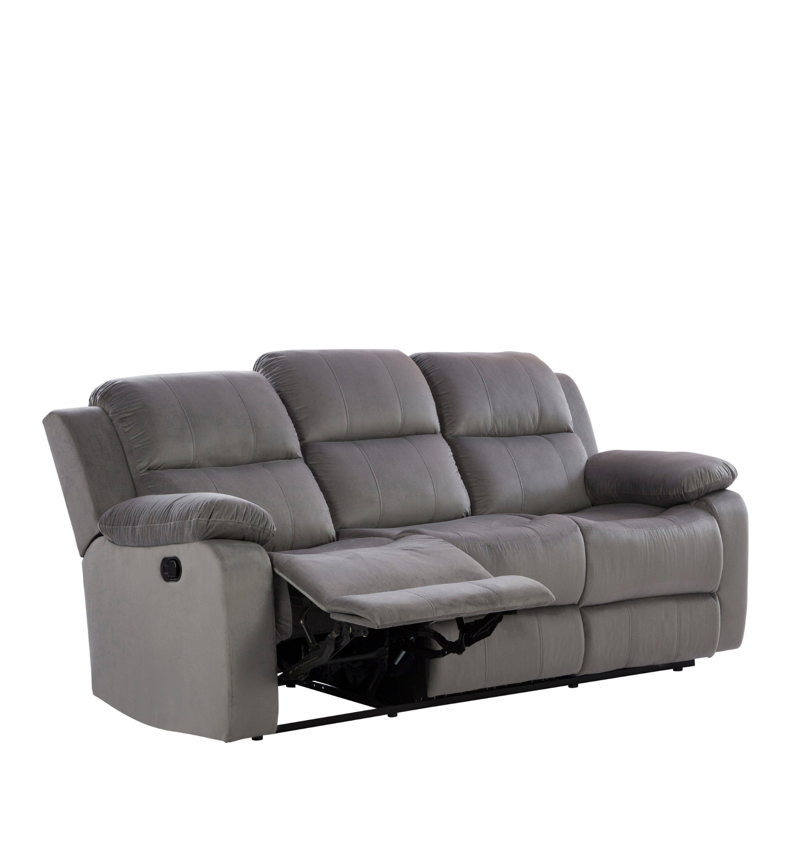 Newton 3 Seater Motorized Velvet Recliner - Concrete Grey - 1 Reclined View by Febonic Living