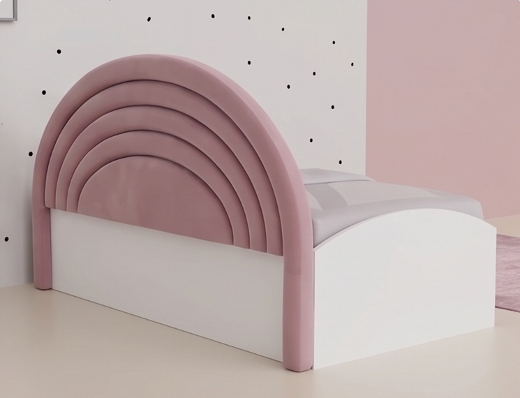 Nico Velvet Single Size Bed - Blush Pink