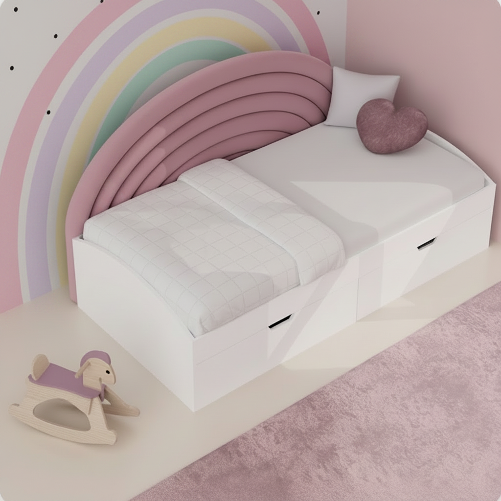 Nico Velvet Single Size Bed - Blush Pink