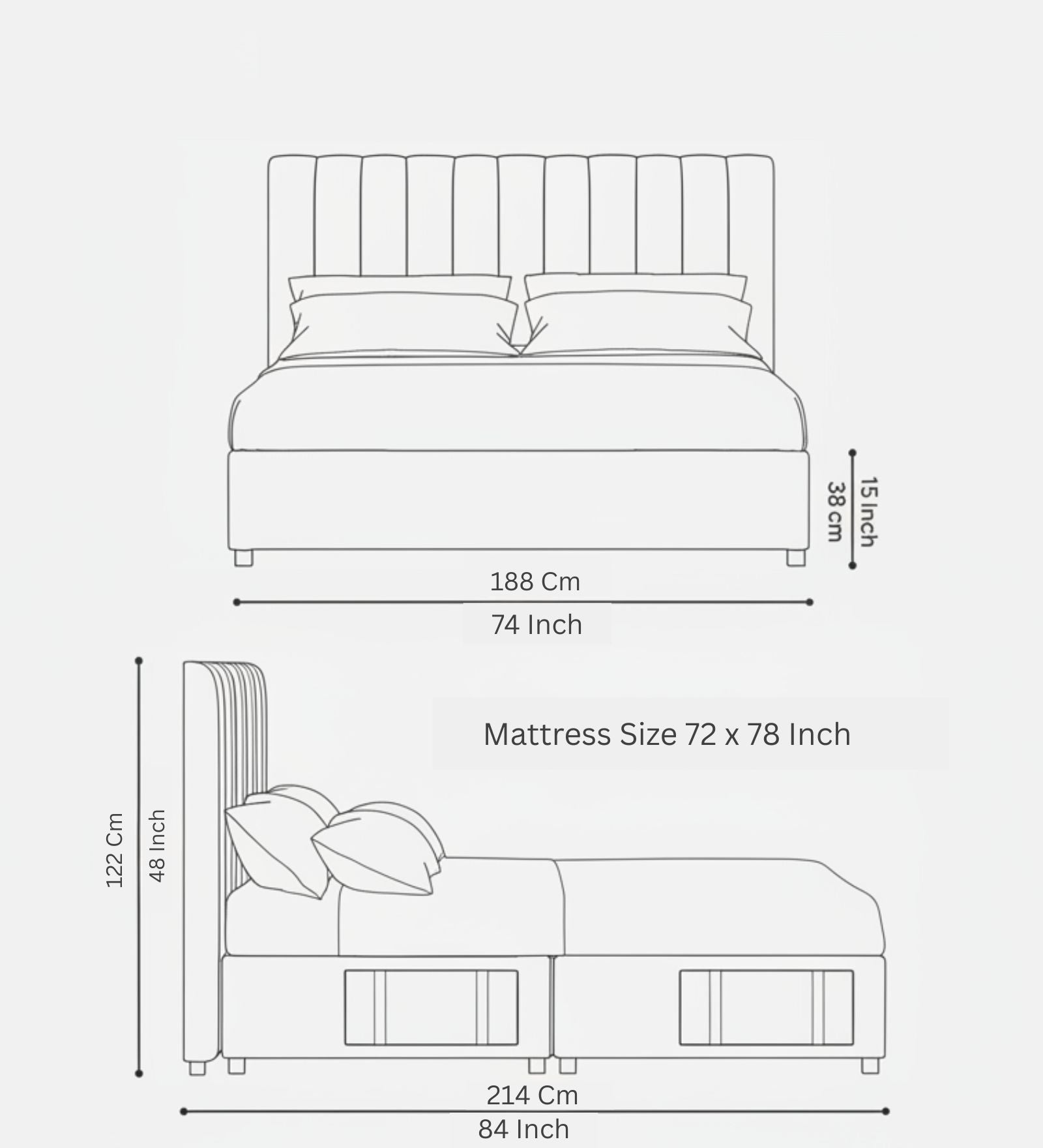 Nivi Upholstered Fabric King Size Bed - Royal Blue